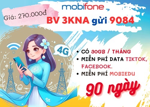 Đăng ký gói cước 3KNA Mobifone ưu đãi 90GB data miễn phí tiện ích 3 tháng