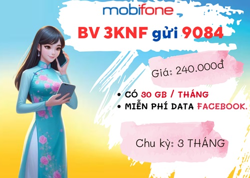 Đăng ký gói cước 3KNF Mobifone ưu đãi 90GB data, miễn phí tiện ích 3 tháng 